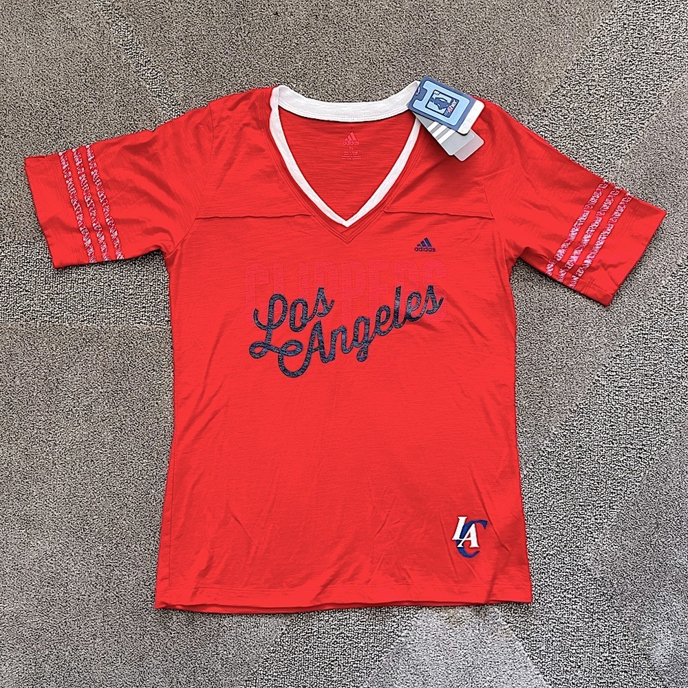 NWT—NBA4her adidas Los Angeles Clippers Red Deep V-Neck “SlubTee”